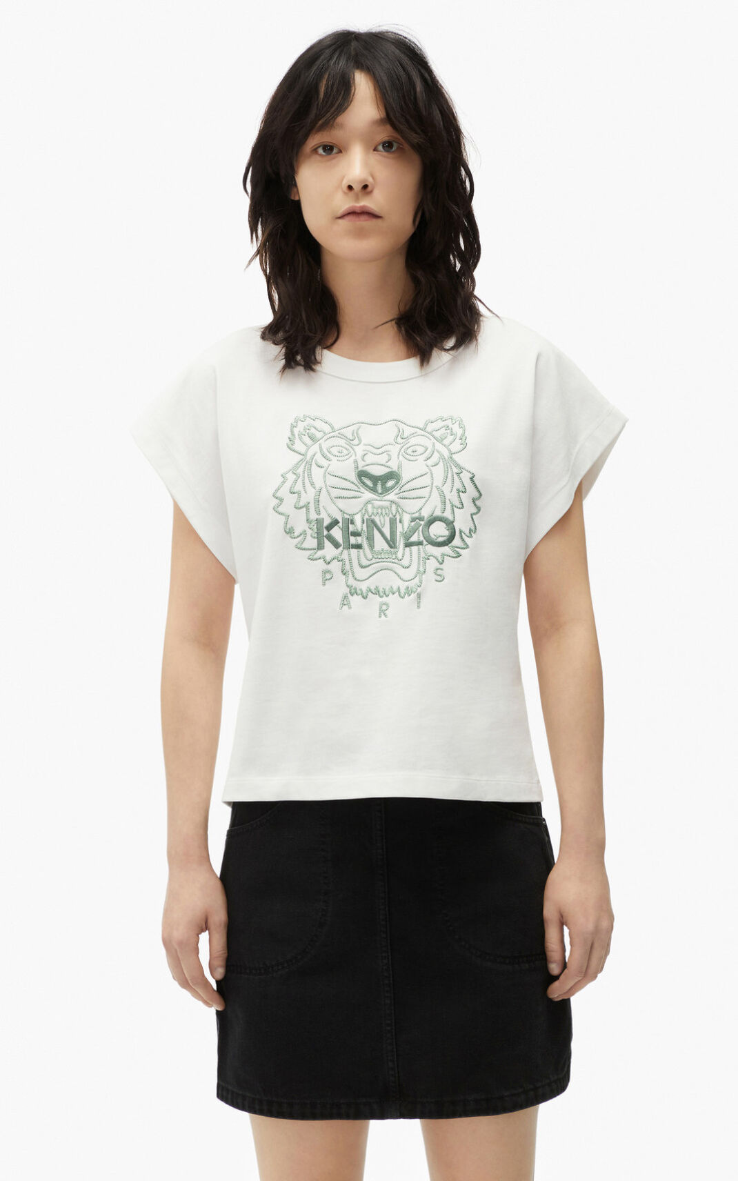 T Shirt Kenzo Femme Tiger boxy Blanche WVMOK-5726